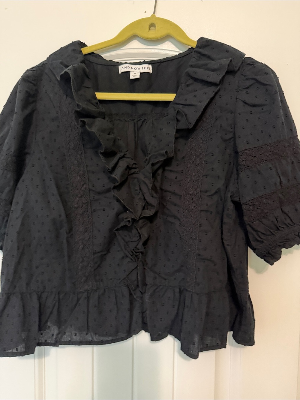 And Now This Black Ruffle Eyelet Blouse